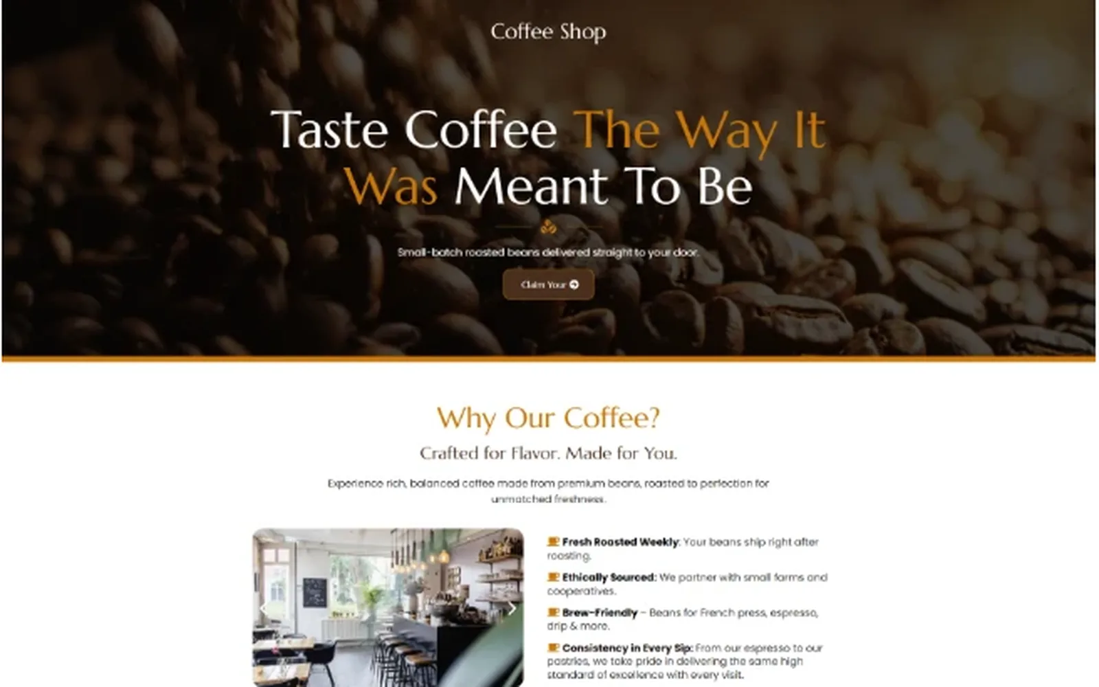 Coffee shop website built on GoHighLevel