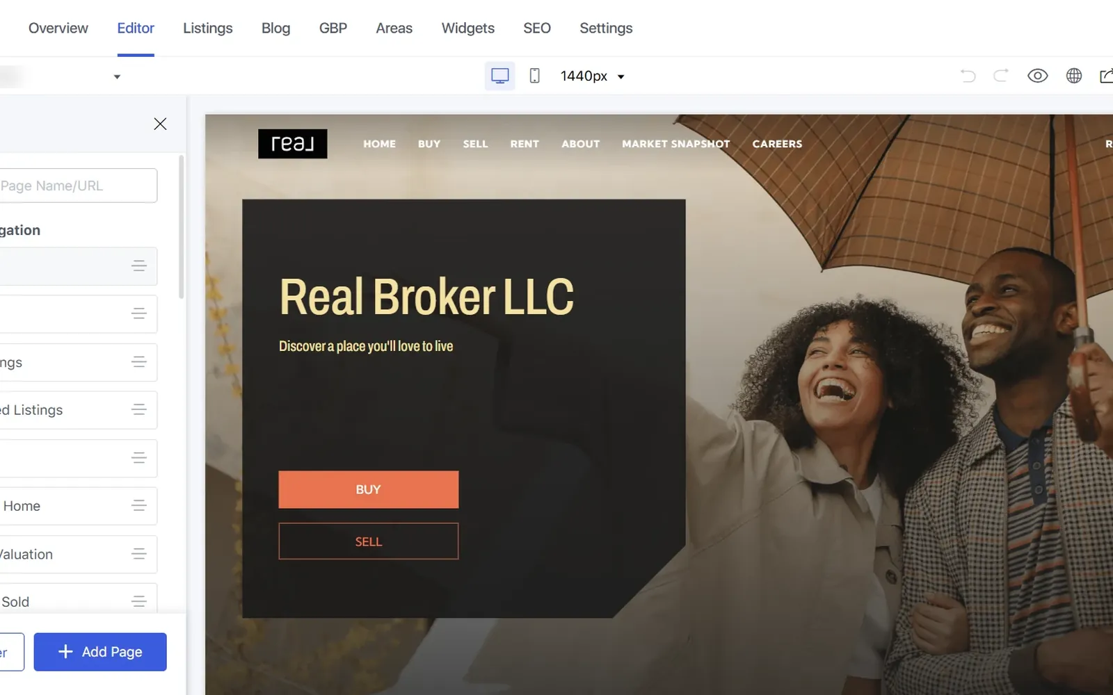 Real estate brokerage website built in the Lofty website editor